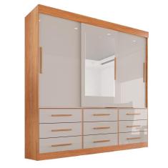 Imagem de Guarda Roupa 3 Portas 9 Gavetas Mdp Espelho Cinamomo E Off