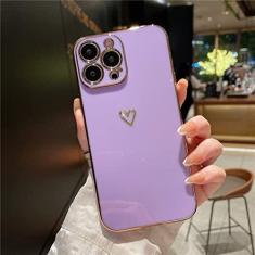 Imagem de Estojo macio à prova de choque para celular Plating Love Heart para iPhone 14 13 12 11 Pro Max X XR XS 7 8 Plus SE 3 Lens Camera Protective Cover, Purple, for iphone 8 plus