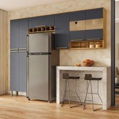 Imagem de Cozinha Compacta Modulada 3 Peças 8 Portas com Vidro Itália Espresso Móveis Amêndoa/Cinza