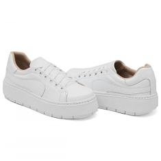 Imagem de Tênis Dk Uze Shoes Casual em Couro com Detalhe Lateral e Sola Plataforma Leve Feminino-Feminino
