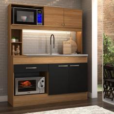 Imagem de Cozinha Compacta São Paulo 4 Portas 1 Gaveta Cinamomo/Preto - Panorama Móveis