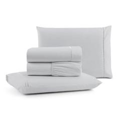 Imagem de Jogo Cama Lençol Bali King Percal 180 Fios 100% Algodão Ponto Palito 4 Peças - Cinza