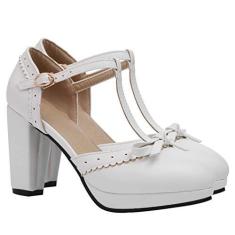 Imagem de Holibanna Mary Jane sapato feminino salto grosso, com fivela, sapato escarpim Lolita sapatos de couro, , 8