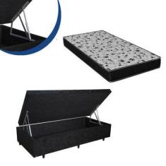 Imagem de Cama Box Baú Solteiro Colchão Espuma D33 Bordado + Box Suede Bege 59x8