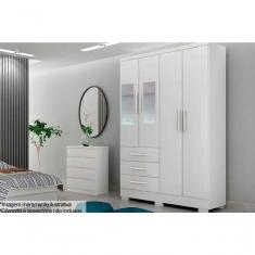 Imagem de Guarda Roupa Solteiro 4 Portas Com Espelho Encant Branco - Novo Horizonte