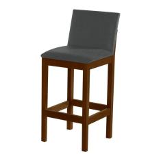 Imagem de Banqueta Alta Pérola Com Encosto Estofada Em Veludo Cinza Madeira Maciça Imbuia Cinza