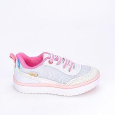 Imagem de Tênis Casual Infantil Feminino Kidy Happy Branco Rosa