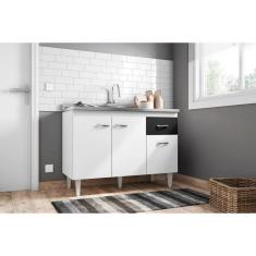 Imagem de Balcão de Cozinha Gabriela 120cm Branco/Preto S/Tampo - AJL Móveis