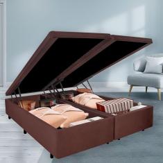 Imagem de Cama Box Baú Casal Bipartido 138x188x42cm Suede Marrom Com Pistão A Gás