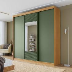 Imagem de Guarda-Roupa Casal 3 Portas De Correr 1 Porta Com Espelho Samambaia Ca