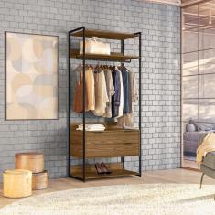 Imagem de Guarda-Roupa Closet Industrial Mital com Cabideiro 2 GV Conhaque e Preto