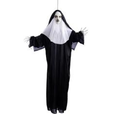 Imagem de Bonecos Halloween Freira do Mal Decoração de Terror Com Som Led e Movimento Brinquedo 100 cm