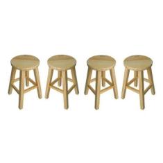 Imagem de Kit 4 Banquetas Medias Hardman Madeira Natural Assento Redondo - Hardm