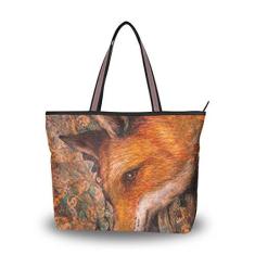Imagem de Bolsa de ombro feminina My Daily com pintura de raposa, Multi, Medium