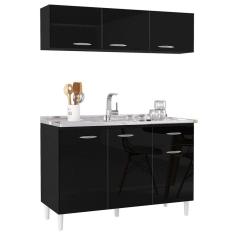 Imagem de Armário Aéreo e Balcão de Cozinha com Pia Inox 120cm Classic P11 Preto - Mpozenato