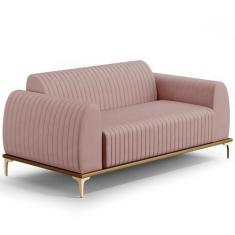 Imagem de Sofá 3 Lugares Para Sala De Estar Molino 210 Cm D02 Pés D'ouro Veludo Rosê C-305 - Lyam Decor