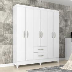 Imagem de Guarda-Roupa Solteiro Brasília 6 Portas 2 Gavetas Branco Brilho - Atualle Móveis