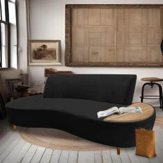 Imagem de Sofá Curvo Living Premium 3 Lugares Corino Preto Com Apoio Lateral MDF Imbuia - Ahazzo Móveis