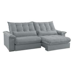 Imagem de sofá 3 lugares retrátil e reclinável aruba veludo cinza claro 230 cm