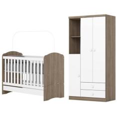 Imagem de Jogo de Quarto Infantil Guarda Roupa e Berço Bala de Menta Rústico/Bra