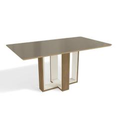 Imagem de Mesa De Sala Jantar Centella C- Tampo Madeirado C- Vidro 90x180cm Freijo-off White-vidro Bronze - Kappesberg