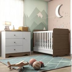 Imagem de Quarto de Bebê com Berço Americano 3 em 1 e Cômoda 1 Porta 3 Gavetas B