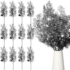 Imagem de Tigeen 12 palhetas de árvore de Natal, enchimento de árvore de Natal, galhos de glitter, galhos de bagas, caules, decorações florais de 40 cm, galhos de Natal, palitos de frutas silvestres para vasos