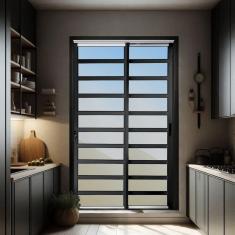 Imagem de Porta de Correr com Travessas 2 Folhas Moveis 210 X 150 Elite com Fechadura Tetra Vidro Reflex Mix Preto