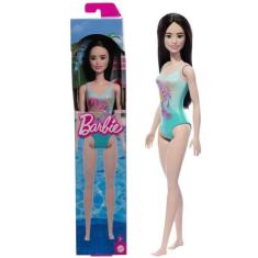 Imagem de Boneca Articulada Barbie Praia Fashion e Beauty Cabelo Preto Com Maiô 