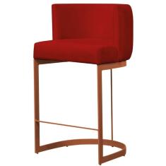 Imagem de Banqueta Estofada Emily Base Bronze Veludo Vermelho - Montanaris Decor