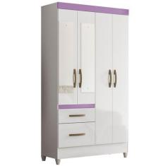 Imagem de Guarda Roupa Madri 110cm 4 Portas Branco Flex Com Espelho Moval