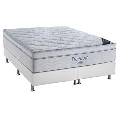 Imagem de Cama Box King: Colchão Molas Ortobom Superpocket Freedom Visco + Base Crc Courano Branco(186X198)