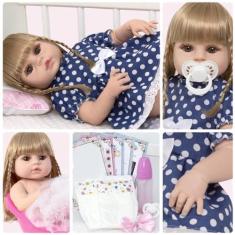 Imagem de Boneca Reborn de Silicone Realista Loira + Enxoval 13 Itens