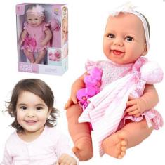 Imagem de Boneca Tipo Bebê Reborn Dengo Rosa Abre O Olho C/ Acessórios - Diverto