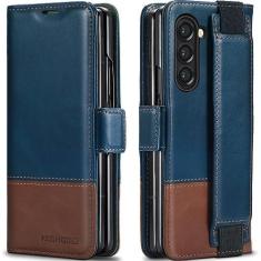 Imagem de KEZiHOME Capa para Samsung Galaxy Z Fold 5, carteira de couro genuíno [bloqueio RFID] com suporte para cartão, capa protetora à prova de choque compatível com Galaxy Z Fold 5