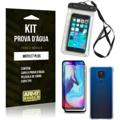 Imagem de Kit Moto E7 Plus Capinha Prova D'água + Capa Anti Impacto + Película 3
