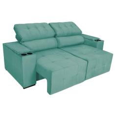 Imagem de Sofá Cama Retrátil Sala Vicenza Vicenza 210cm Suede Azul Tiffany