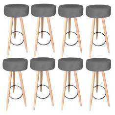 Imagem de Kit 08 Banqueta Alta Flora Pés Palito em Madeira Branco para  Bar Bist