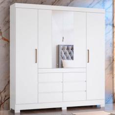 Imagem de Guarda-Roupa Casal Cádis 4 Portas 6 Gavetas com Espelho Branco - Demób