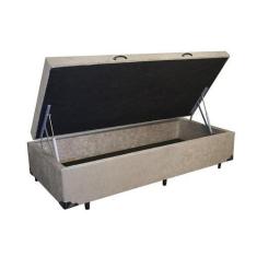 Imagem de Cama box baú solteiro sued bege com pistão a gás - Ortobello