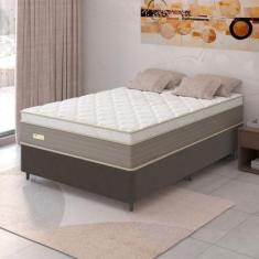 Imagem de Cama Box Casal 138cm Mola Ensacadas Ferrara Umaflex, Bege/Branco/Marro