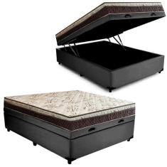 Imagem de Cama Box Baú Casal Sintético + Colchão Casal Espuma Extra Firme D33 Elegance Ortopédico 64x138x188
