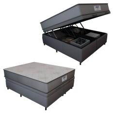 Imagem de Cama Box Baú Casal Queen Colchão Gazin Com Molas Ensacadas Vibe 158x198x63cm Suede Cinza Cinza