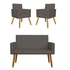 Imagem de Kit Sofá Namoradeira + 2 Poltrona Decorativa Tecido Cinza