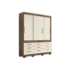 Imagem de Guarda Roupa 3 Portas de Correr e 9 Gavetas c/ Pés Click 3.9 Jatobá/Areia - Santos Andirá