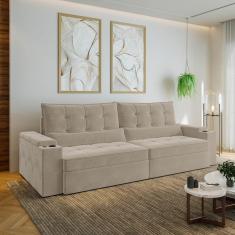 Imagem de Sofá Retrátil e Reclinável com Porta Copos e Usb 4 Lugares 290cm Embaúba Extra Cabecasa Madeiramadei Bege Fosco