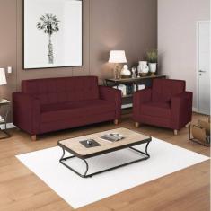 Imagem de Kit Sofá 180cm e Poltrona em Suede Dallas Bordô