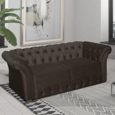 Imagem de Sofá Chesterfield 2 Lugares Veludo Marrom  Com 185cm De Comprimento -