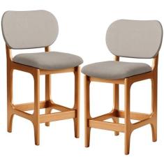 Imagem de Kit 02 Banquetas Baixa Bar Cozinha E Sala De Jantar Fixa Betta L02 Imbuia Linho Bege - Lyam Decor