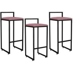 Imagem de Kit 03 Banquetas Altas Hanna Preto Suede Rosê